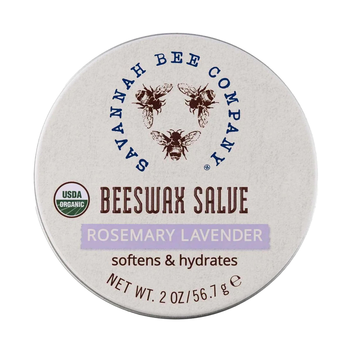 Savannah Bee Company salve packaging closeup for deep hydration.