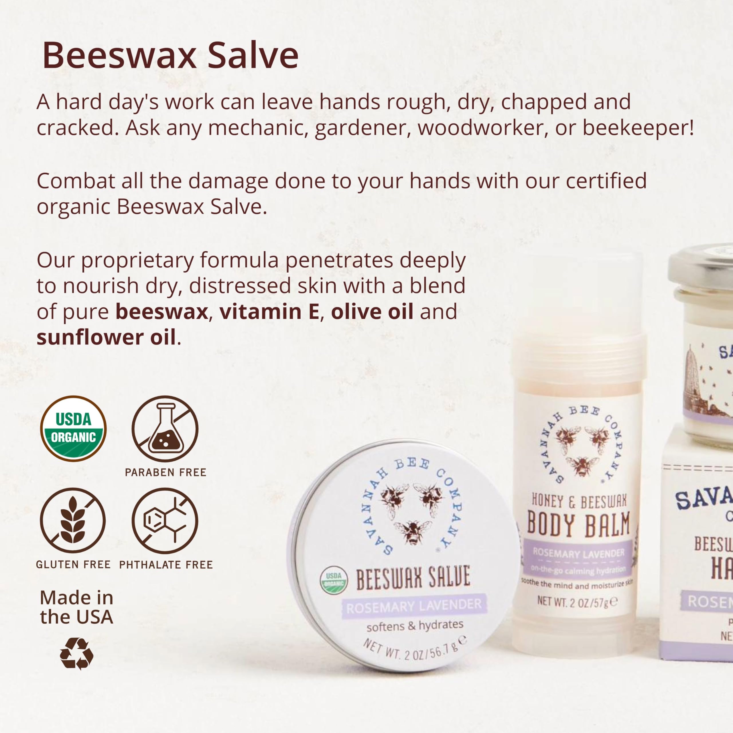 Savannah Bee Company salve rosemary lavender aroma enhances daily care.