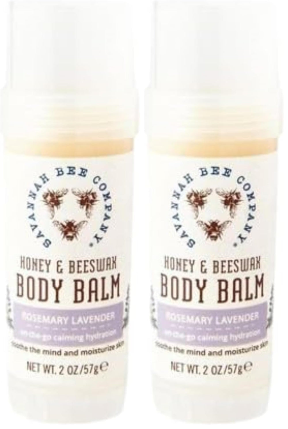 Savannah Bee Company Rosemary Lavender Body Balm pack-2 for mess-free moisturizing.
