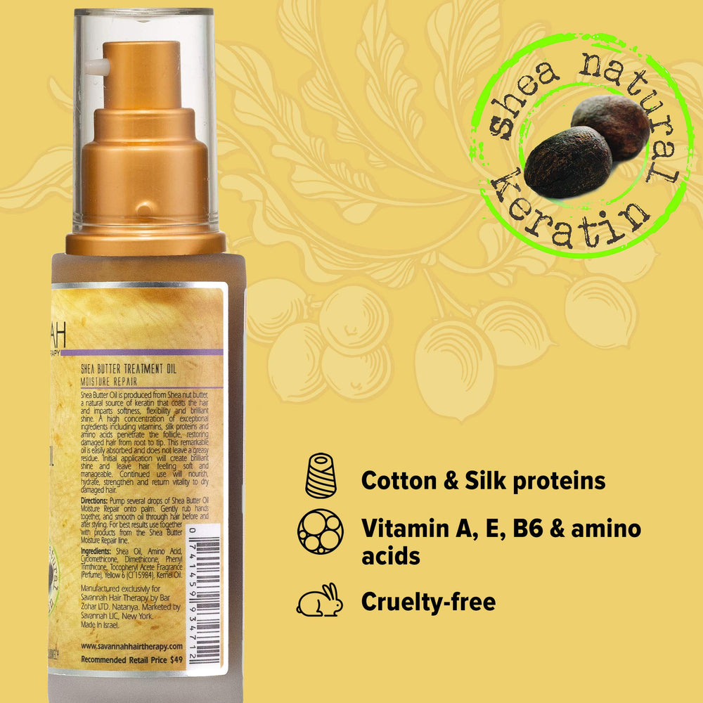 Savannah Hair Therapy daily-use oil on wet or dry hair.