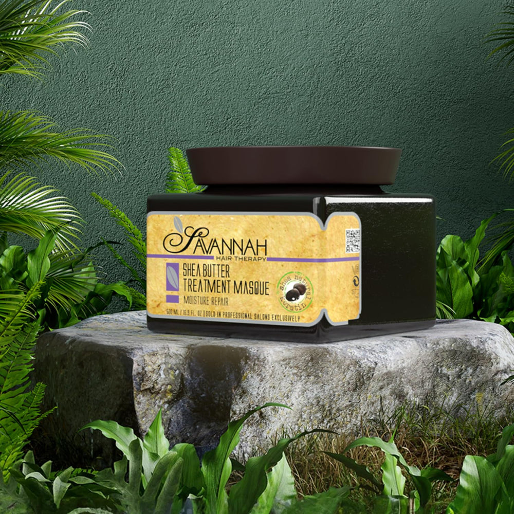 Savannah Hair Therapy keratin mask pump bottle shows easy, mess-free use.