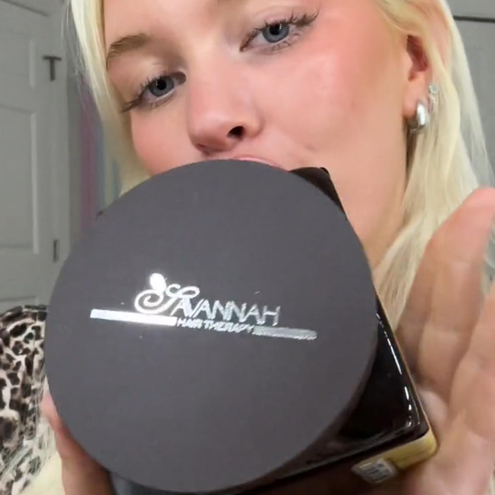 Savannah Hair Therapy keratin mask tub packaging on vanity emphasizes daily conditioning.