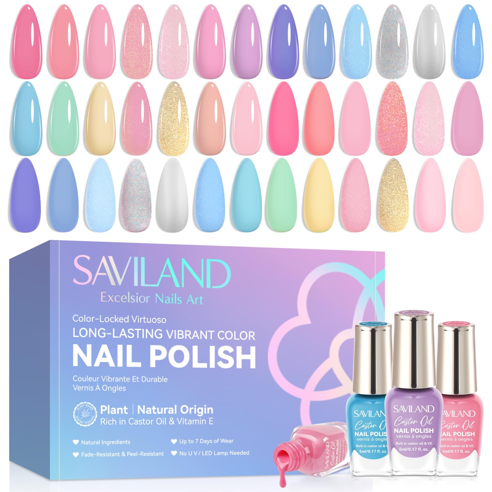 SAVILAND 20+3 pastel nail polish set with shade range for spring and summer.