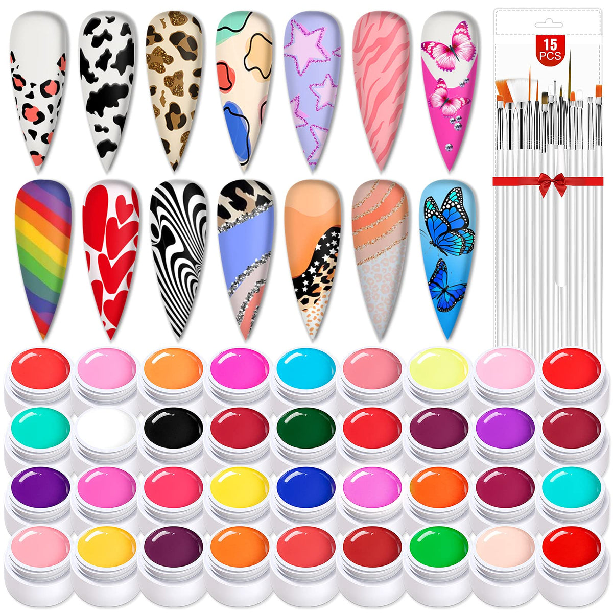 SAVILAND 36-color gel kit box displaying vibrant rainbow colors for DIY nails