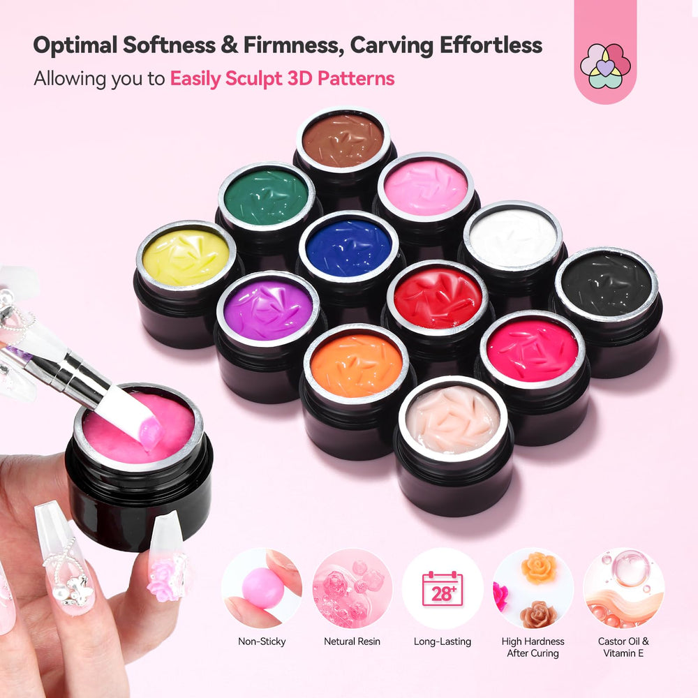 SAVILAND 3D nail art flowers design showcasing sculpted textures
