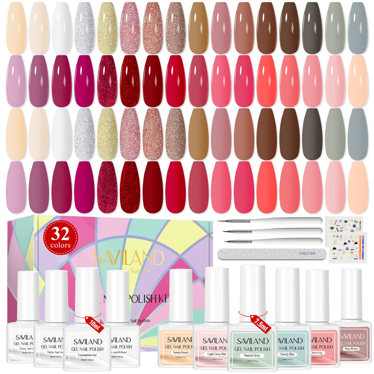 Saviland 42-piece gel polish collection for diverse DIY manicures.