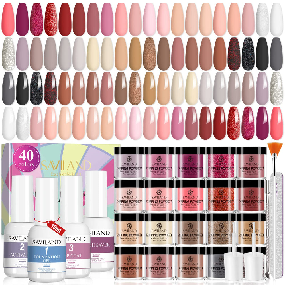 SAVILAND 49-pcs dip nails kit color selection for versatile DIY manicure.