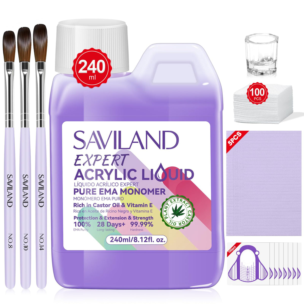 SAVILAND 8oz EMA liquid bottle for smooth acrylic adhesion.