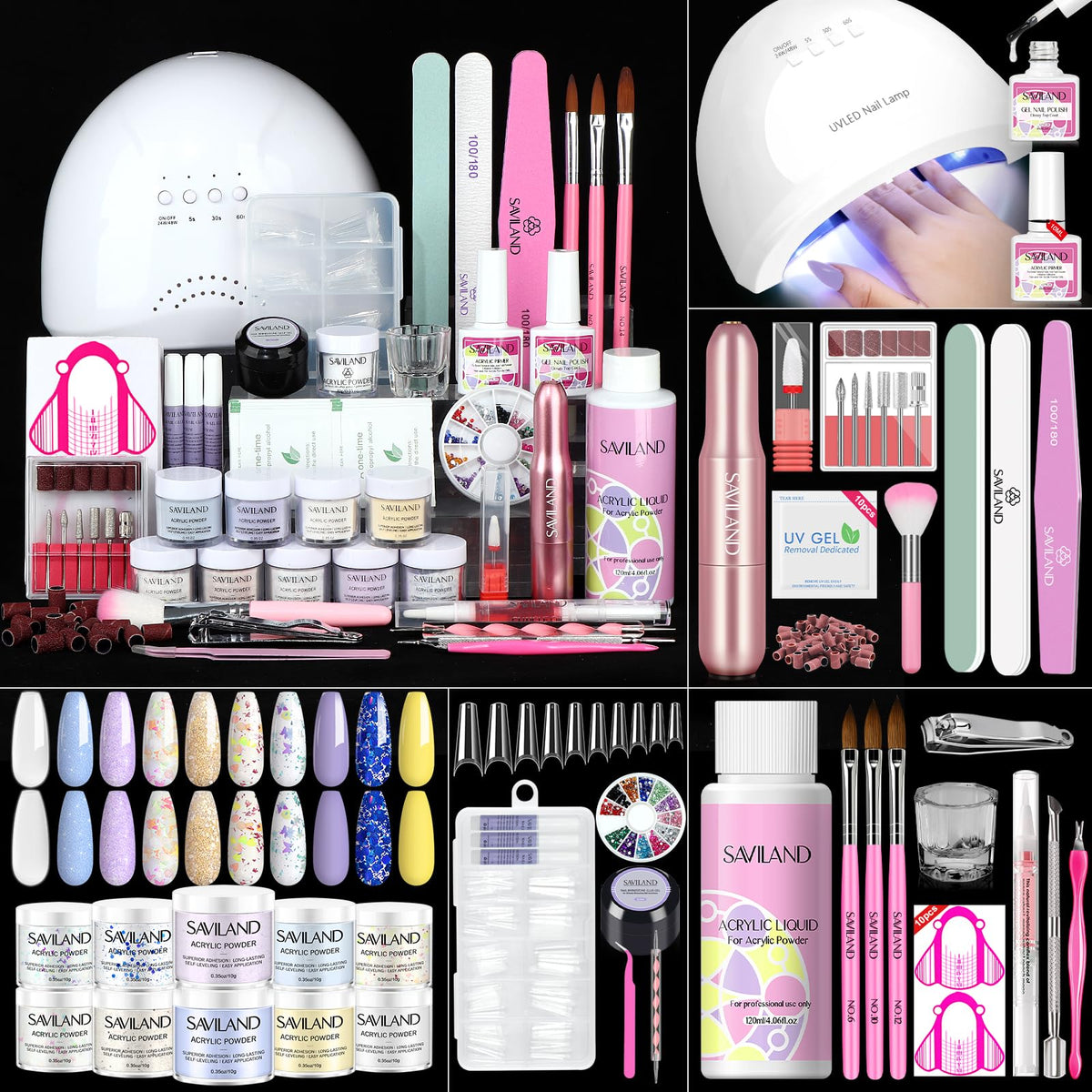 SAVILAND acrylic nail kit with 10 powders for versatile at-home looks