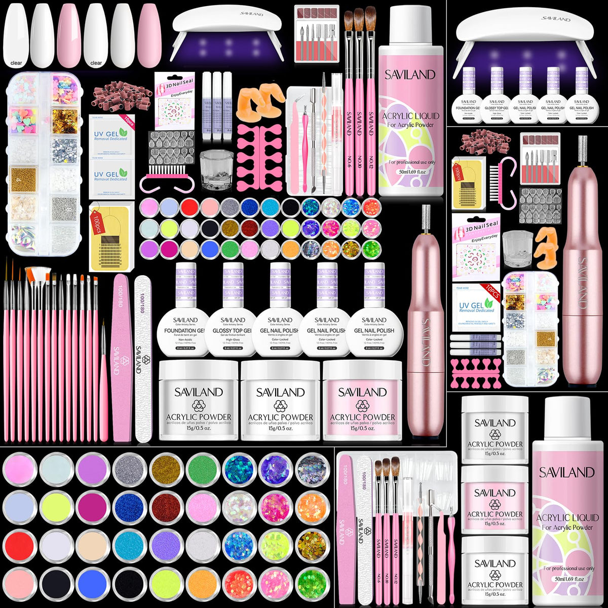 SAVILAND acrylic nail kit beginners set for easy at-home manicures and practice