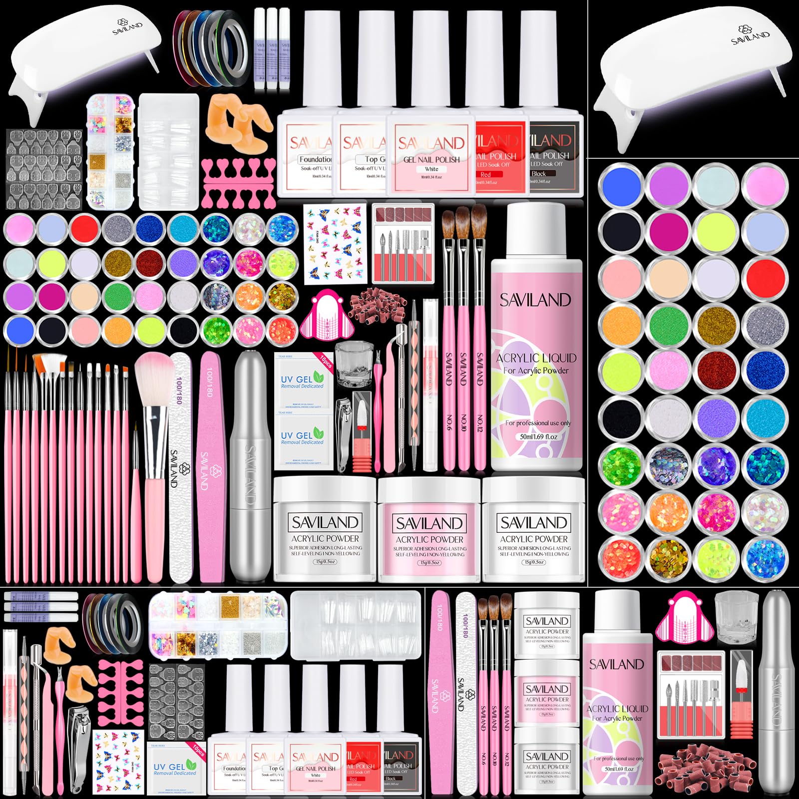 SAVILAND acrylic nail kit beginners set for home practice and professional results.