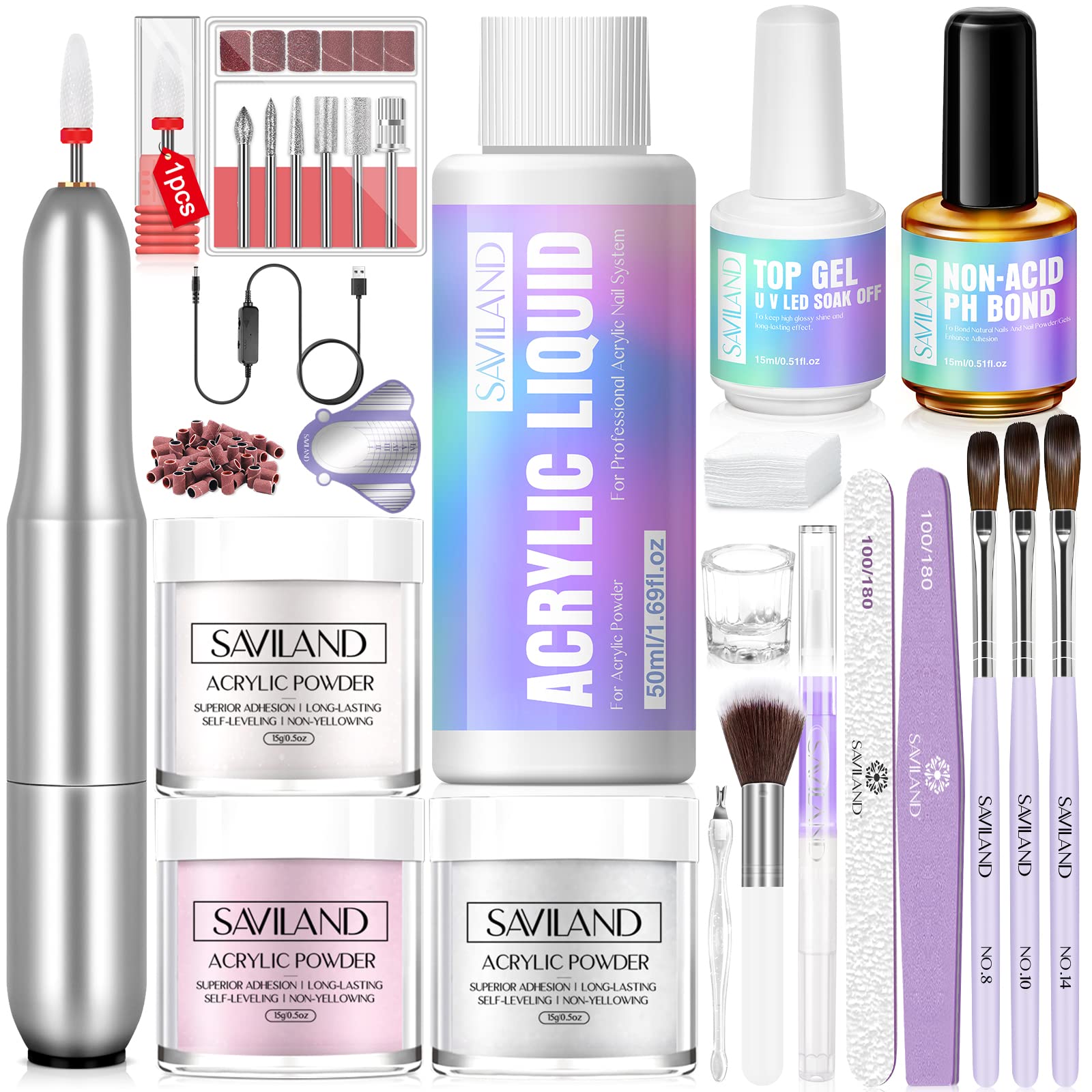 SAVILAND acrylic nail kit drill setup for at home manicure