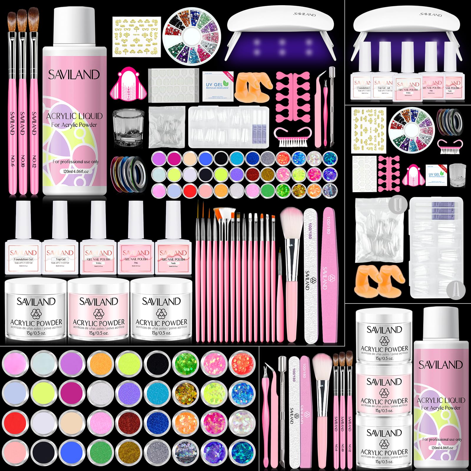 SAVILAND acrylic nail kit full contents for at-home manicure beginners