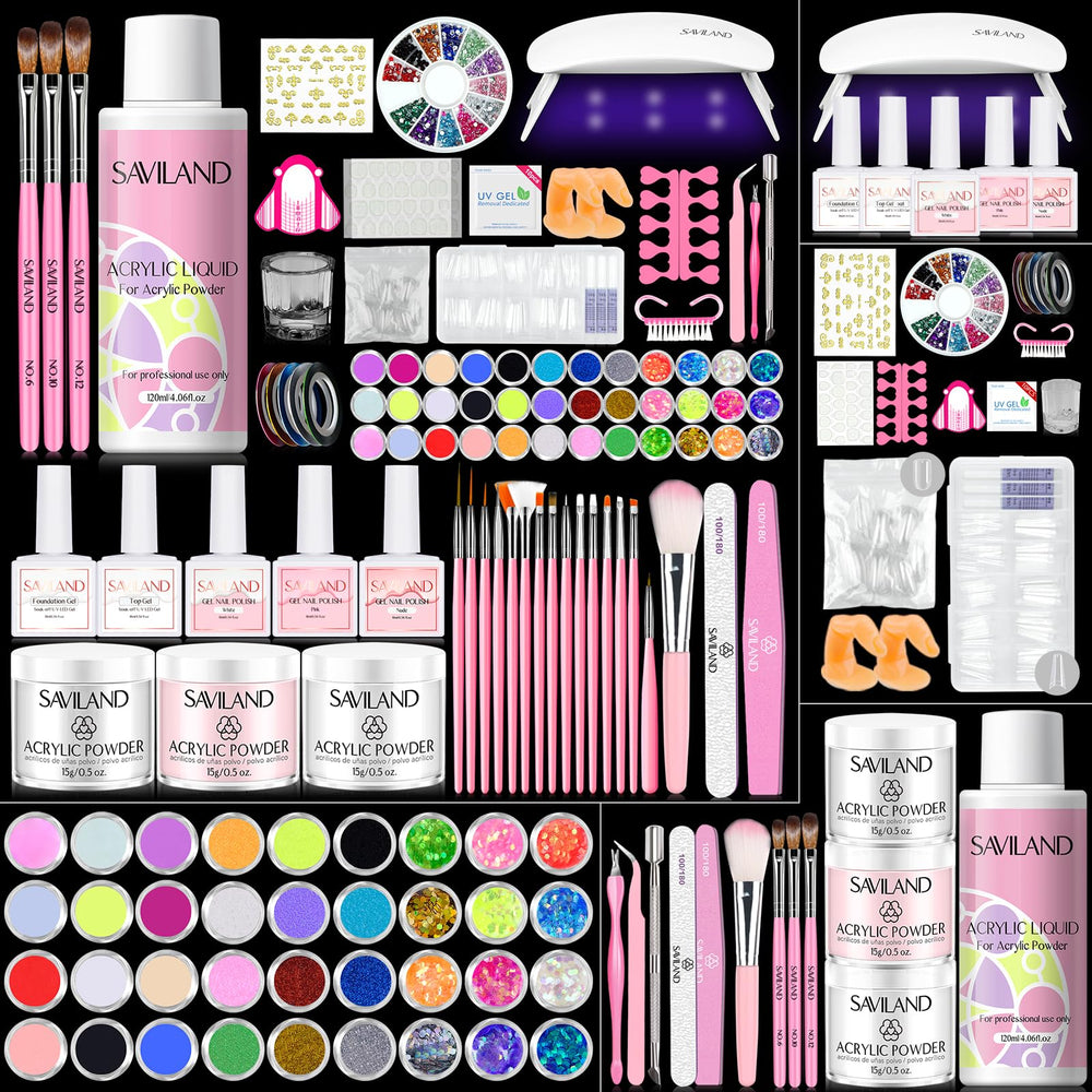 SAVILAND acrylic nail kit full contents for at-home manicure beginners
