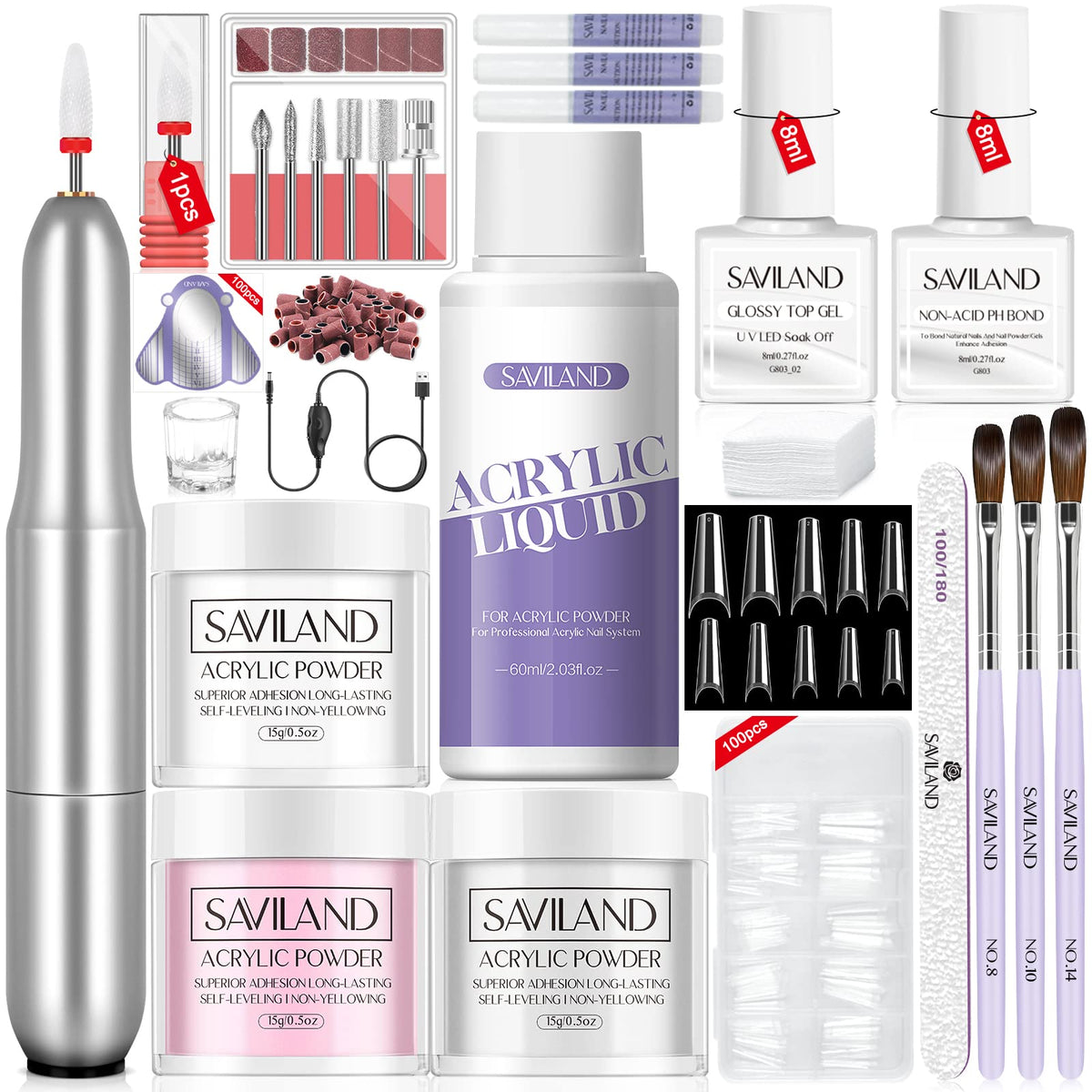 SAVILAND acrylic powder collection for smooth, bubble-free color application.