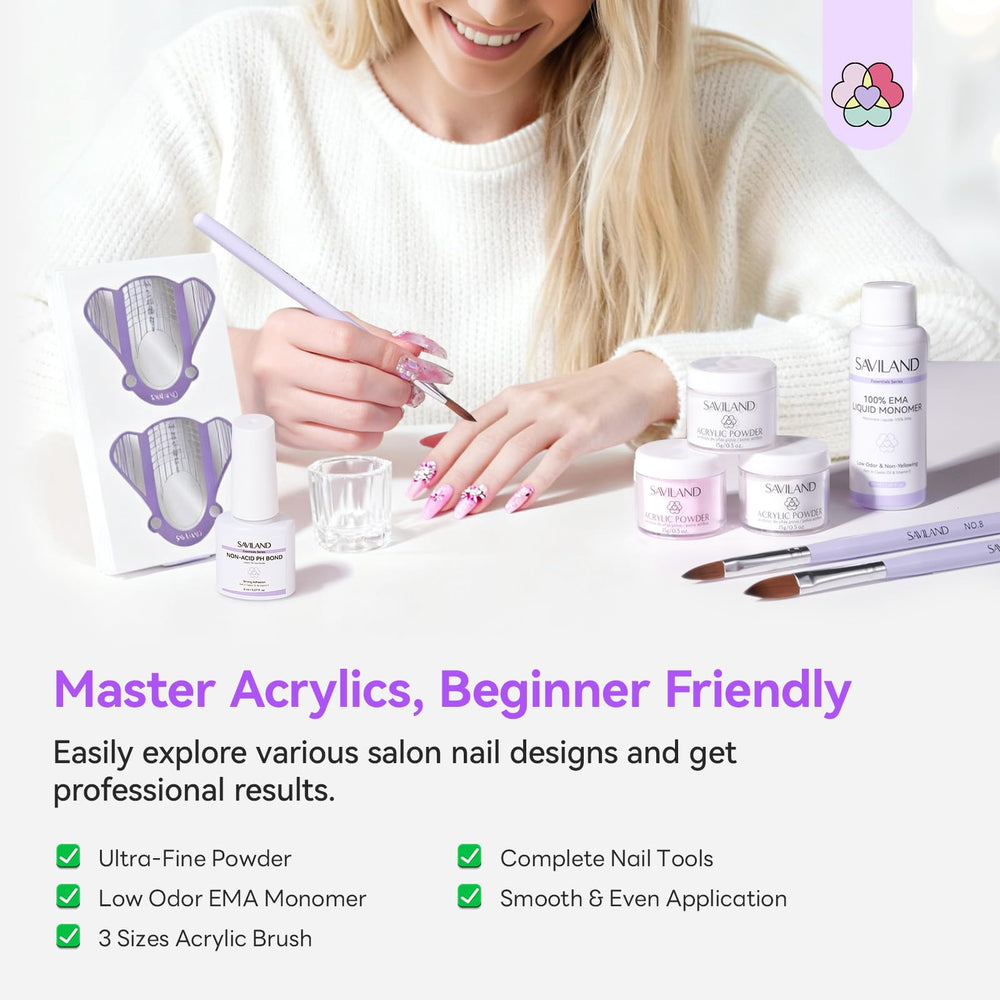 SAVILAND acrylic powders and liquids for smooth, durable nails.