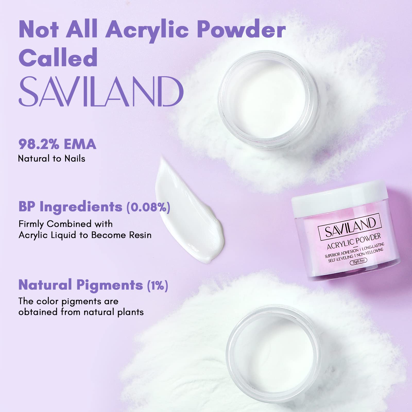 SAVILAND acrylic powder white close up for crisp nails
