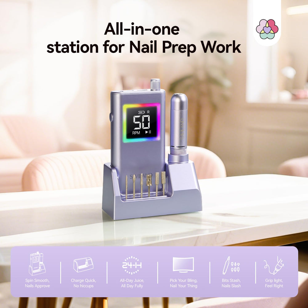 SAVILAND nail drill with charging base providing cordless convenience and storage.