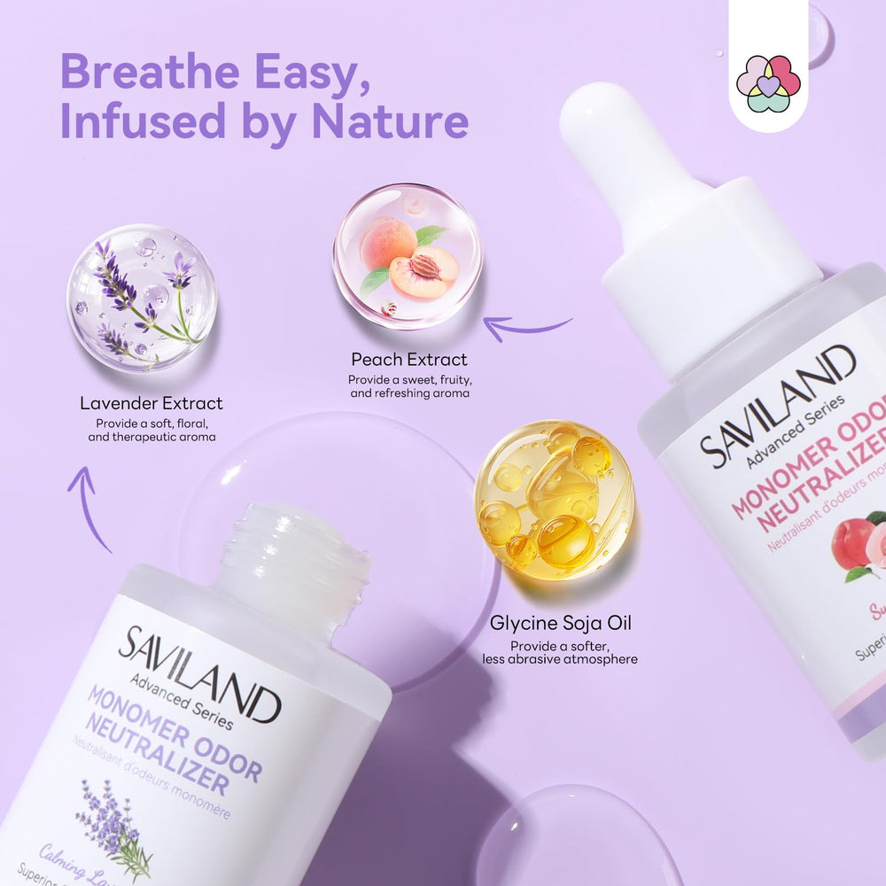 SAVILAND Advanced Monomer Drops within a DIY nail kit, compatible with monomer.