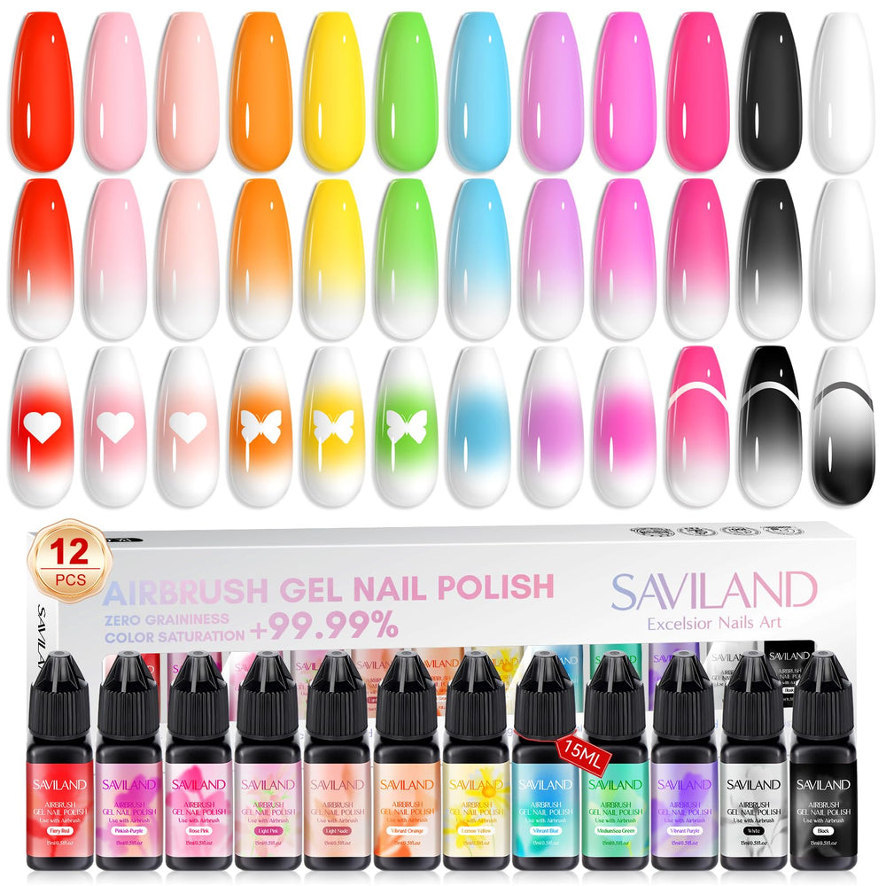 SAVILAND airbrush gel nail polish 12 colors pack for vibrant nail art designs