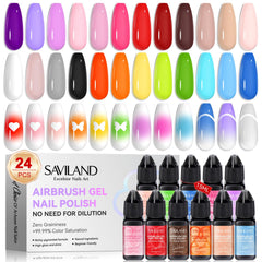 SAVILAND 24-color airbrush gel nail polish bottle closeup for vivid color control.
