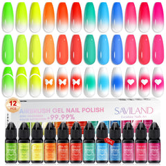 SAVILAND airbrush gel polish 12 fluorescent shades for vibrant UV glow