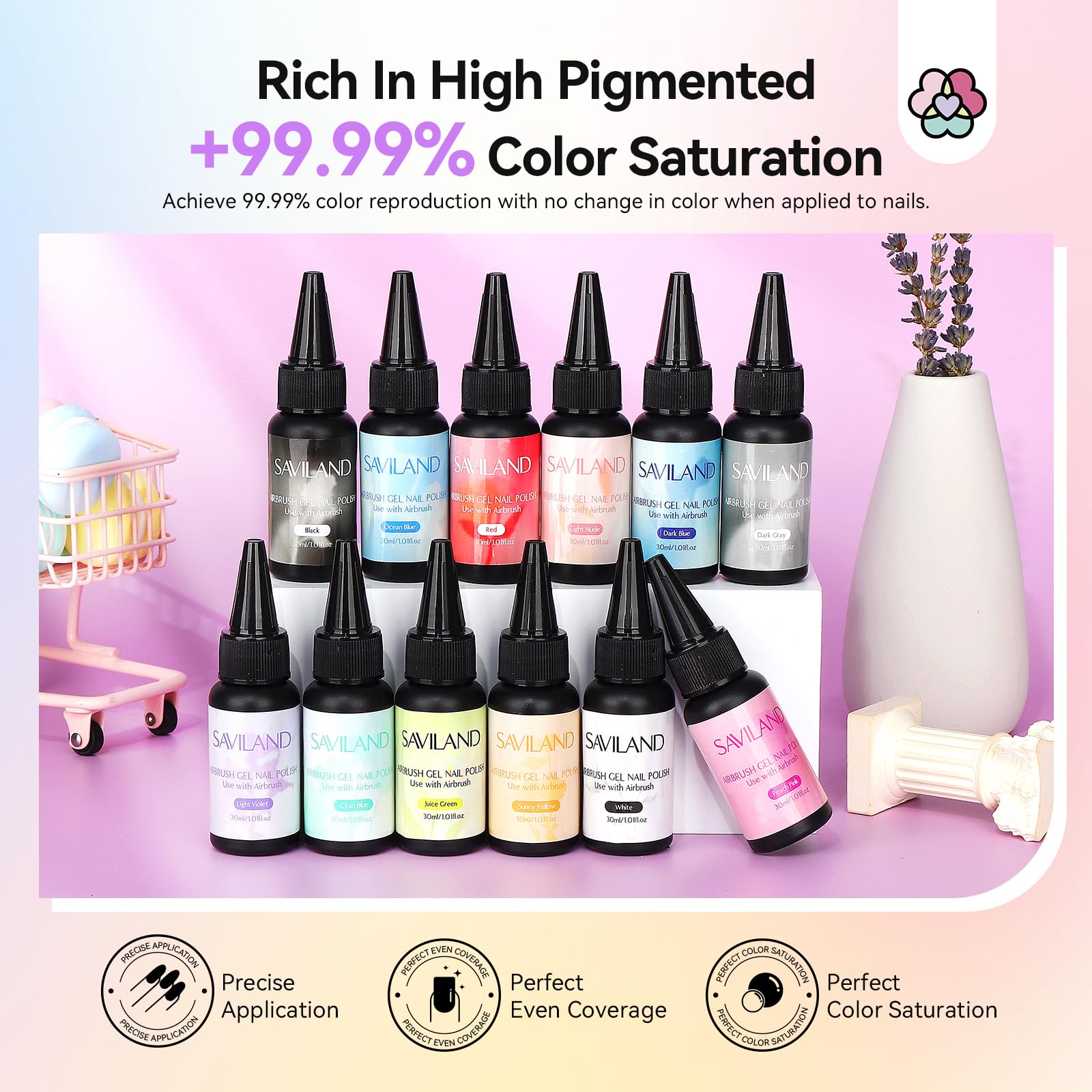 SAVILAND 12-classic colors designed for airbrush nail art and gradients