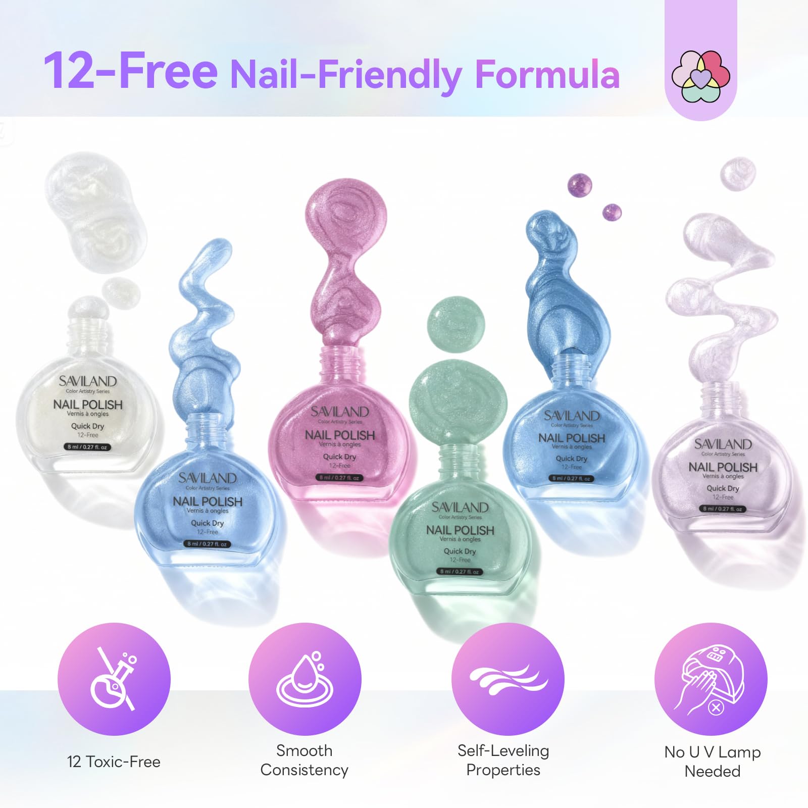 SAVILAND Aurora 12-free formula keeps nails strong and shiny.