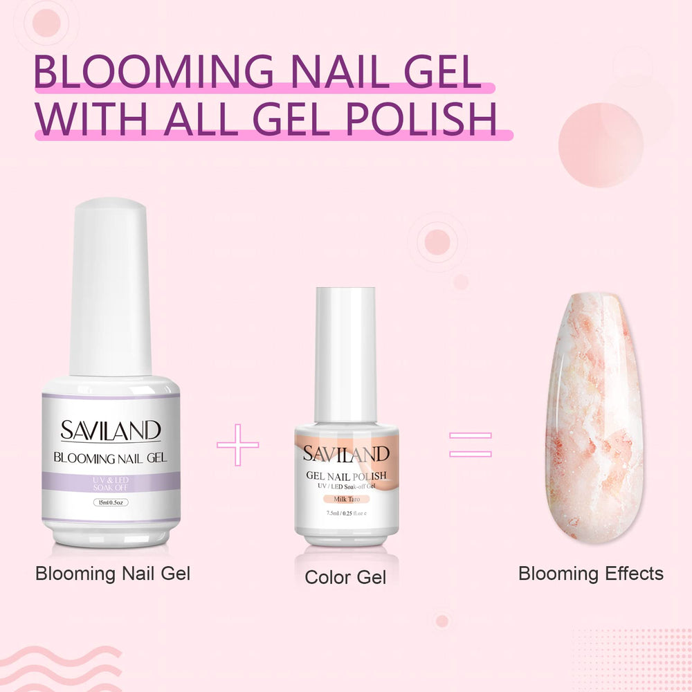 SAVILAND Blooming Gel marble-effect nails with clear blooming base