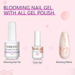 SAVILAND Blooming Gel marble-effect nails with clear blooming base