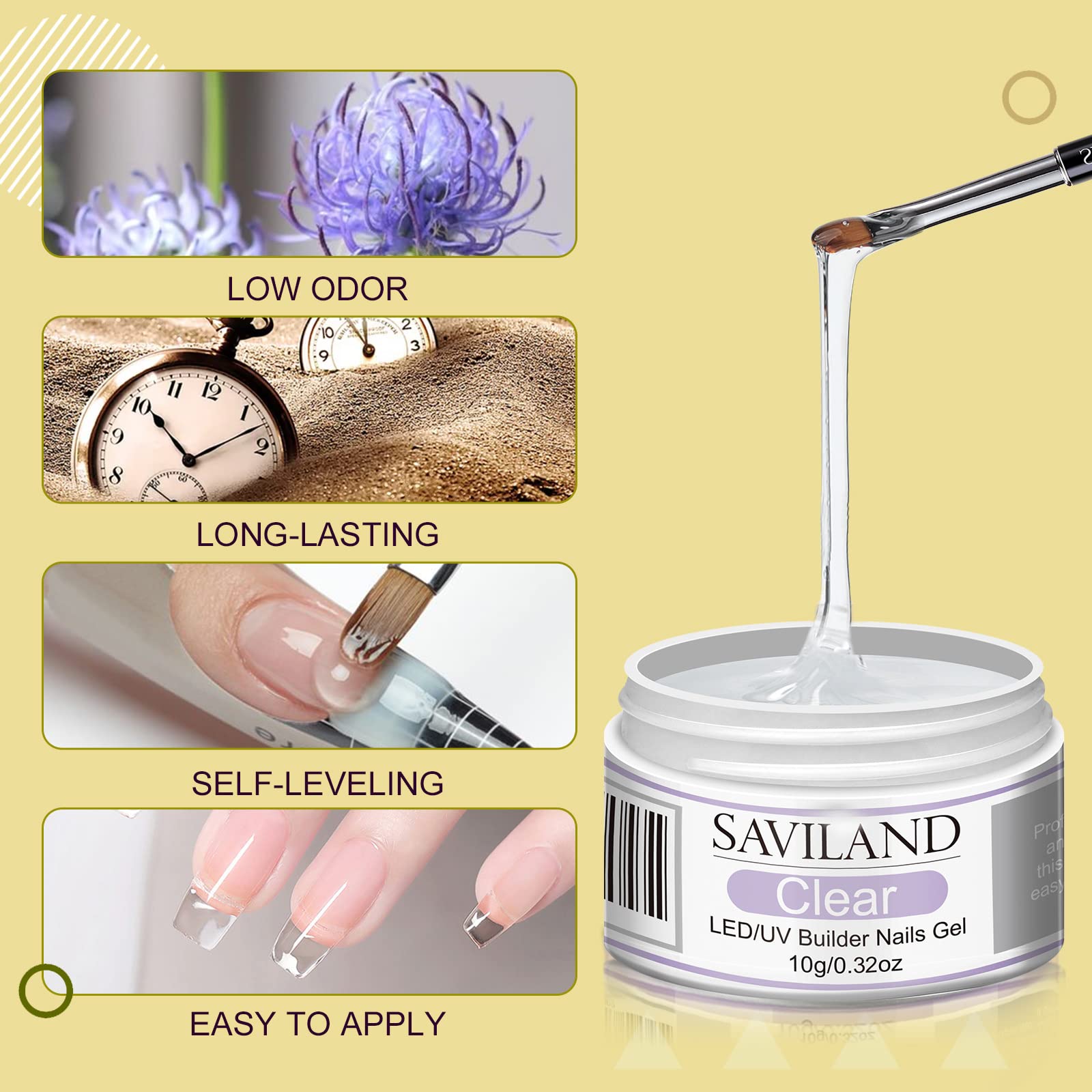 SAVILAND Builder Nail Gel Kit nail brush for smooth application and clean lines.