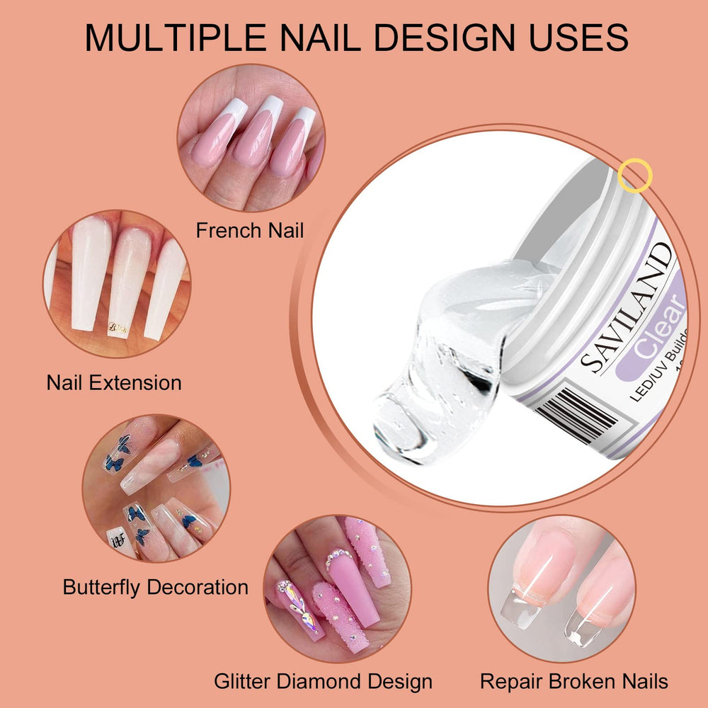 SAVILAND Builder Nail Gel Kit with nude pink gel for natural-looking nails and easy shaping.