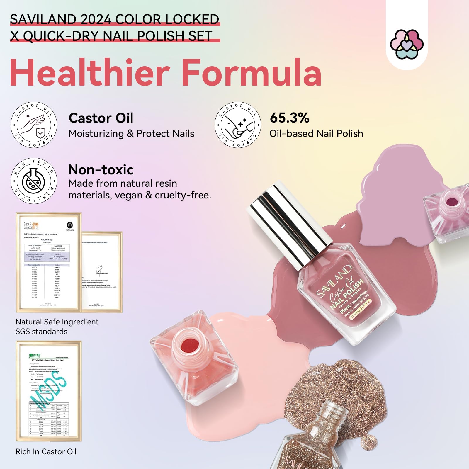 SAVILAND castor-oil infused polish bottle highlighting nourishing appearance