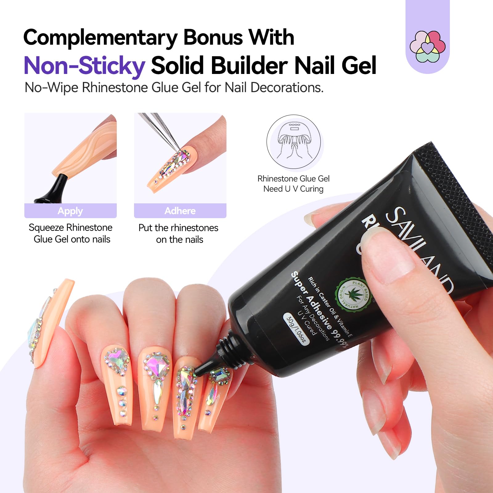 SAVILAND formula with castor oil and vitamin E nourishes nails during wear.