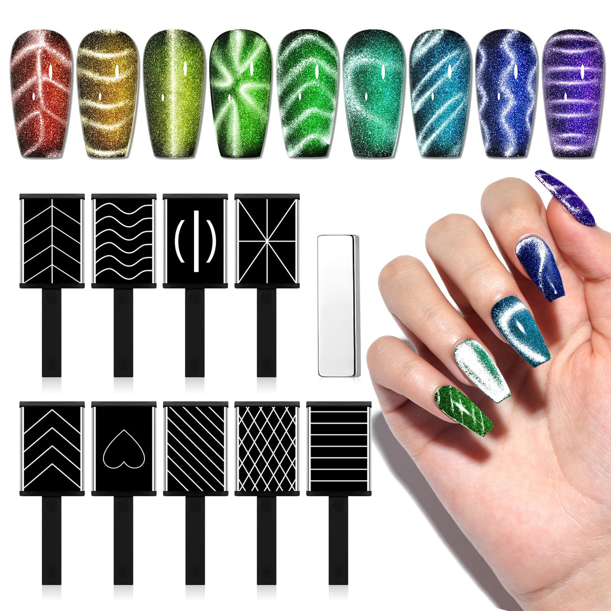 SAVILAND Cat Eye Magnet Set with 10 magnets for diverse nail patterns.