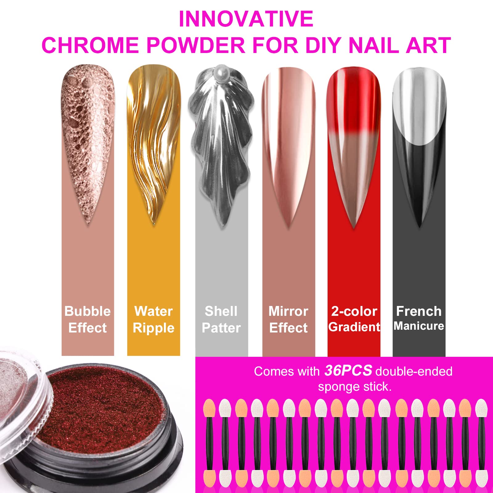 SAVILAND holographic chrome powder with rainbow flashing for nail art.