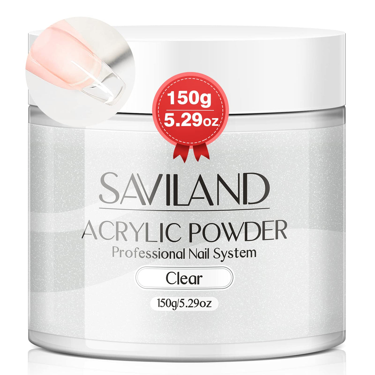 SAVILAND clear acrylic powder 150g jar front for DIY nails.
