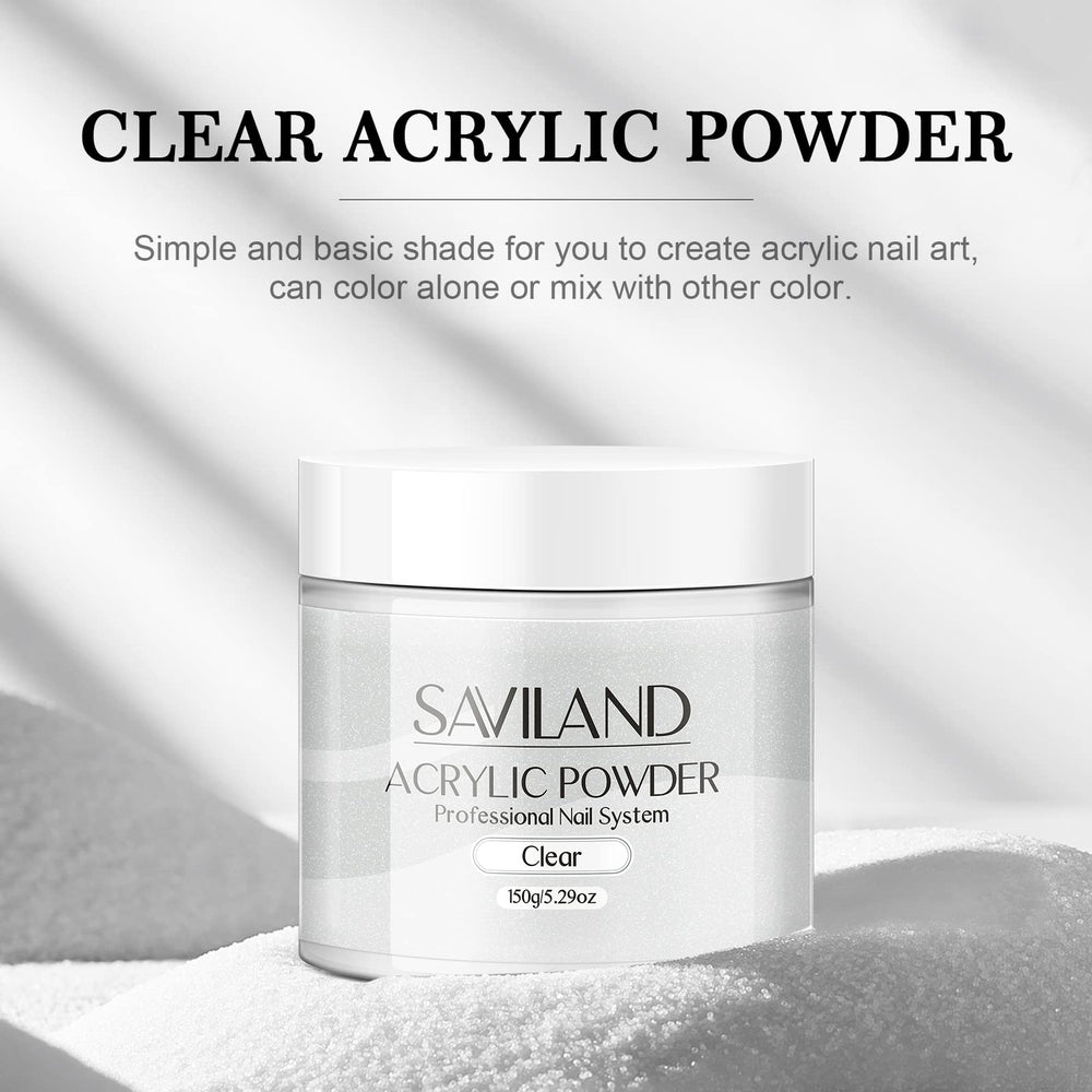 SAVILAND clear acrylic powder application setup shows easy use.
