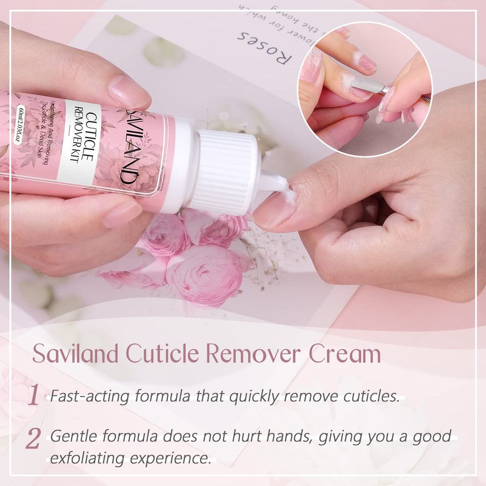 Saviland cuticle oil bottle application showing nourishment for healthy nails.