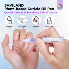 SAVILAND cuticle oil pen six flavors display highlighting refreshing scents for nail care.
