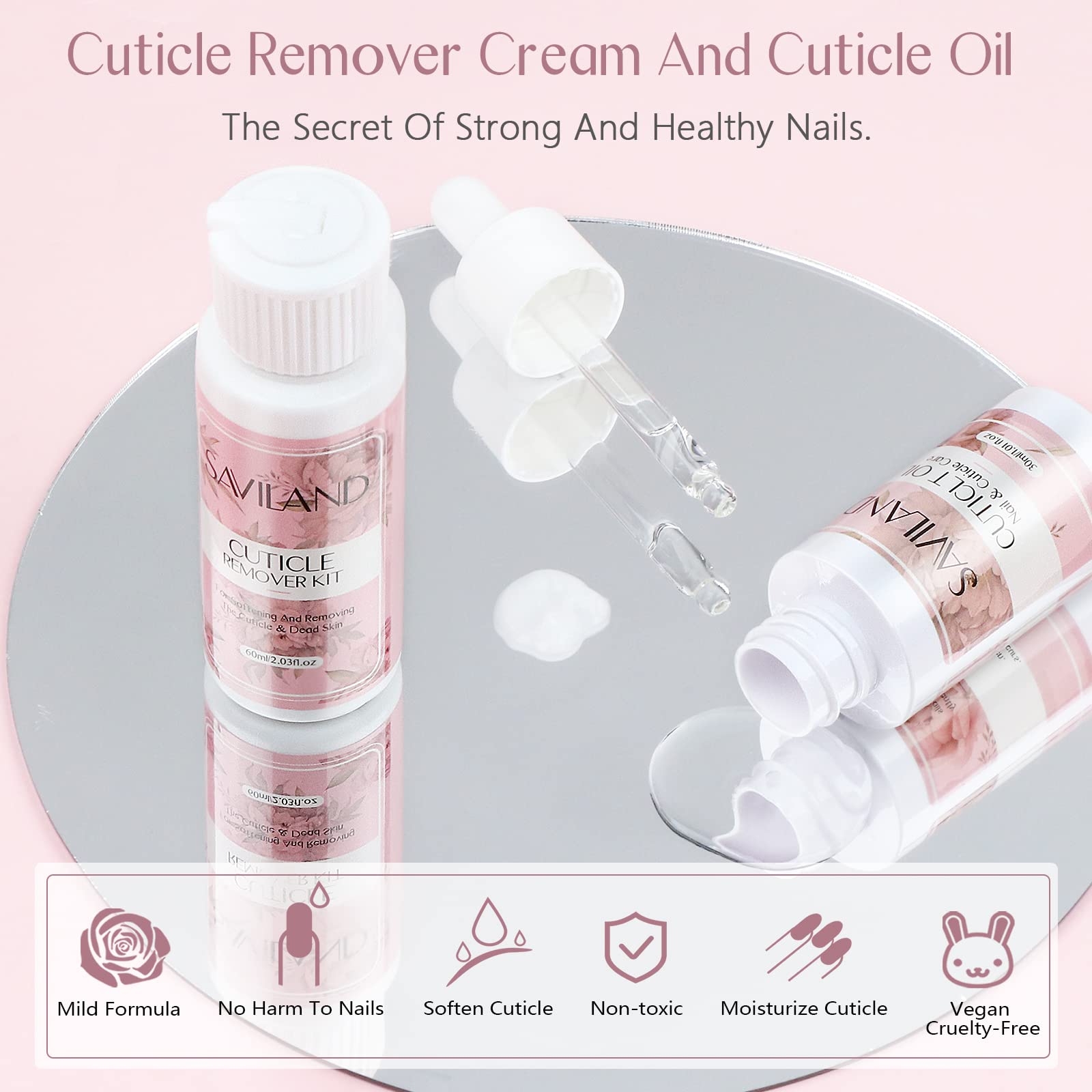 Saviland cuticle pusher and fork ready for efficient cuticle care.