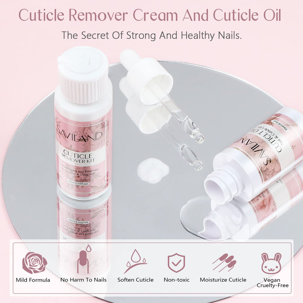 Saviland cuticle pusher and fork ready for efficient cuticle care.