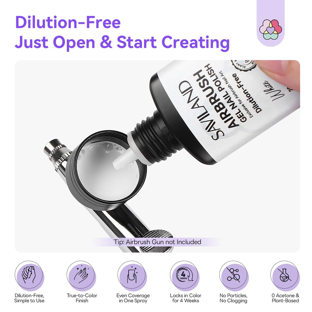 SAVILAND dilution-free spray polish enables quick, mess-free nail art.