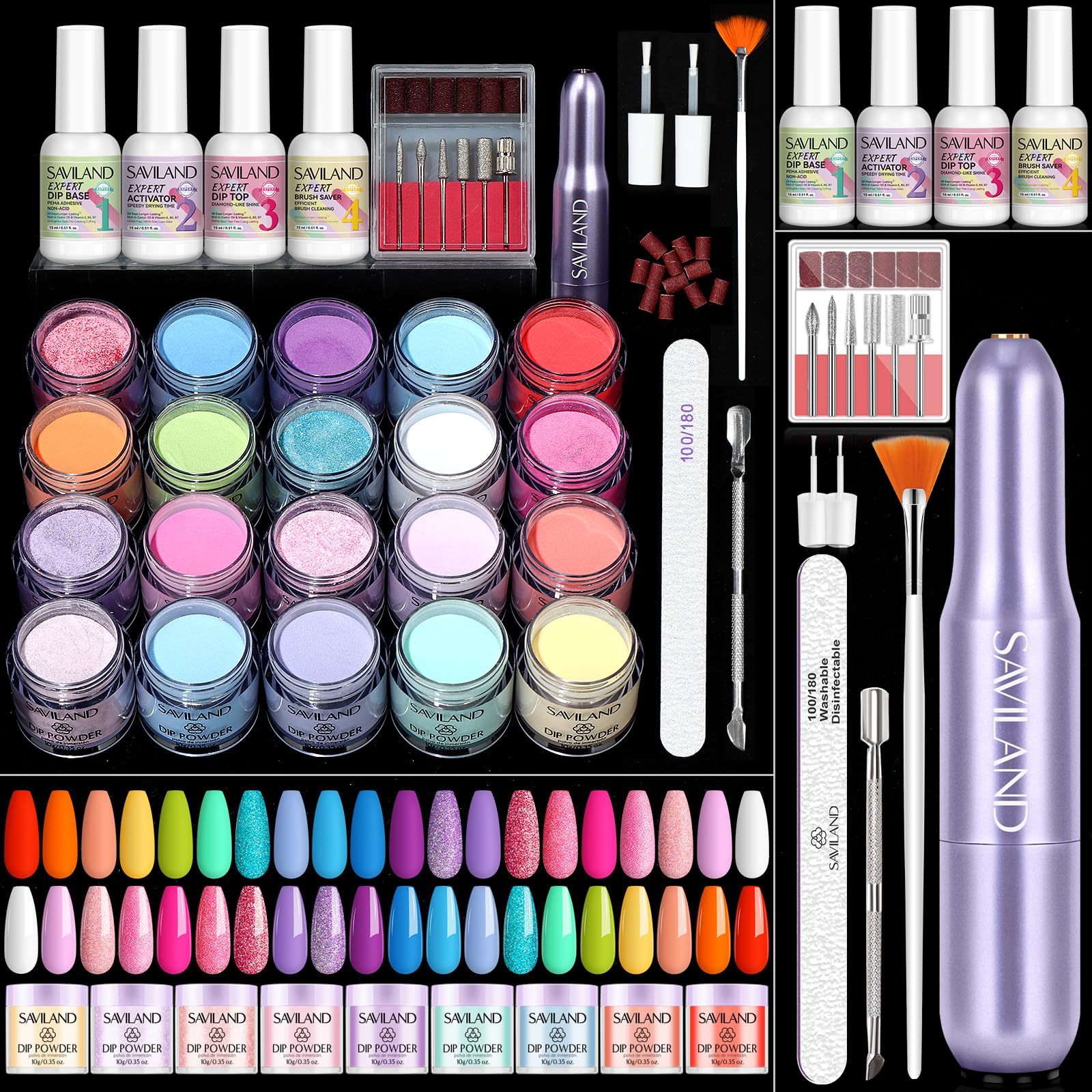 SAVILAND Dip Powder Kit with 20 shades for versatile DIY nails