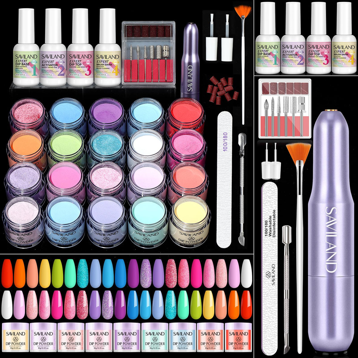 SAVILAND Dip Powder Kit with 20 shades for versatile DIY nails