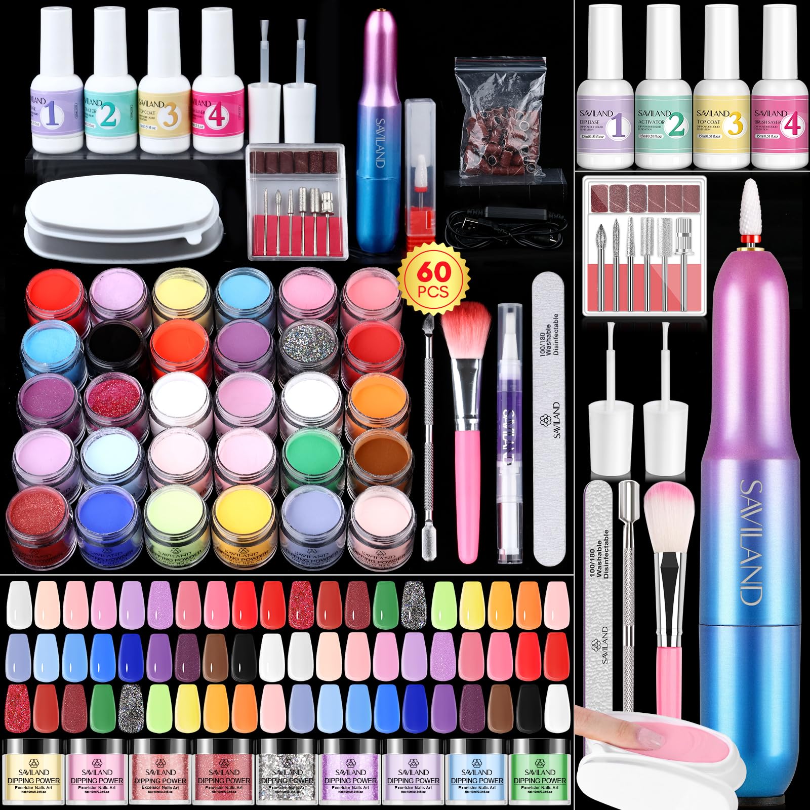 SAVILAND dip powder kit drill in use for efficient at-home manicures.