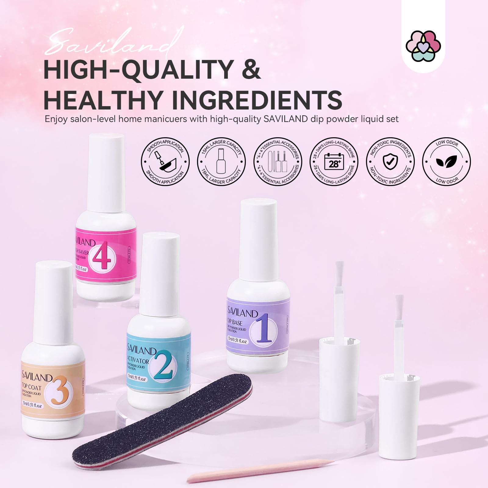 SAVILAND top coat bottle delivering a glossy protective layer
