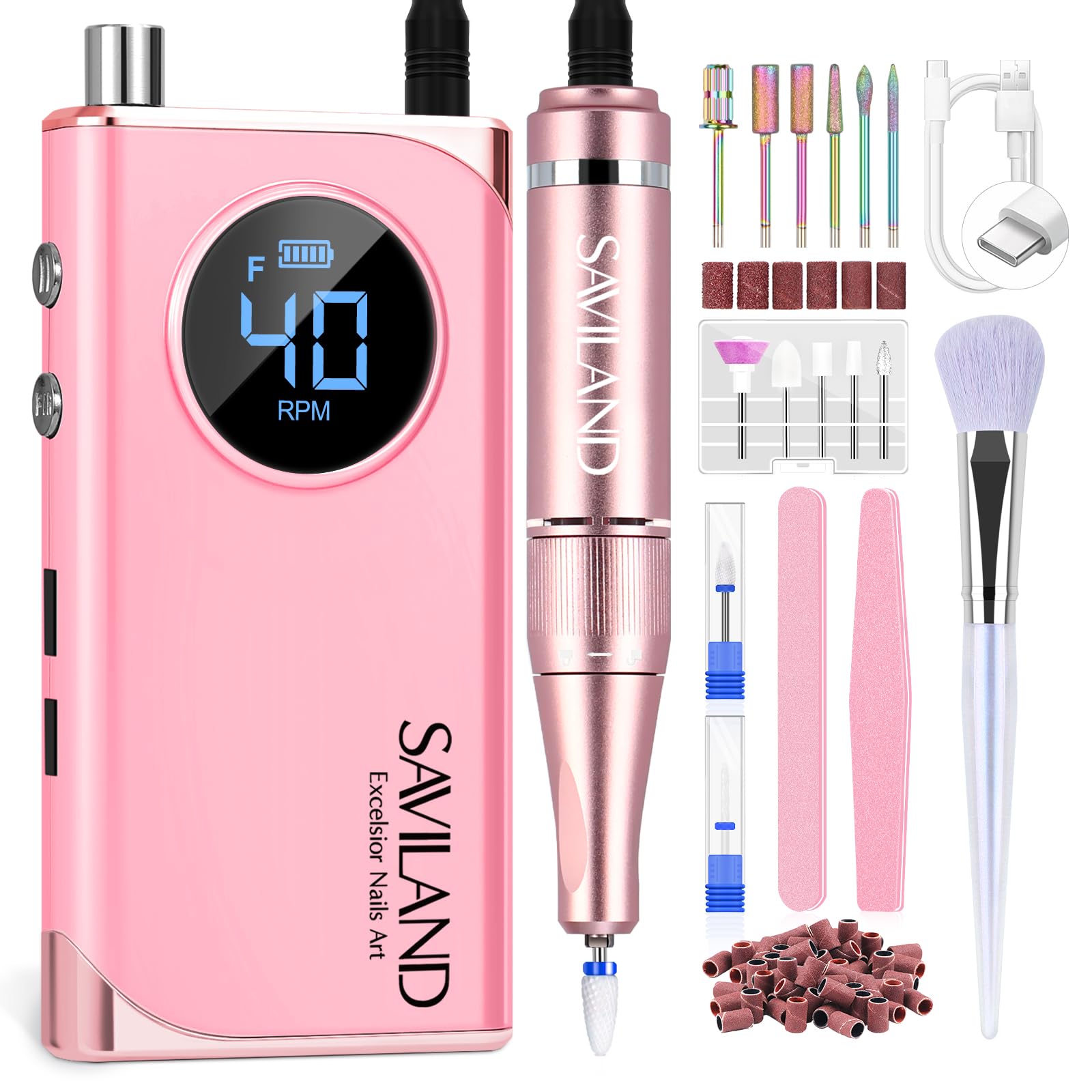 SAVILAND electric nail drill at 40000 rpm in pink for fast shaping
