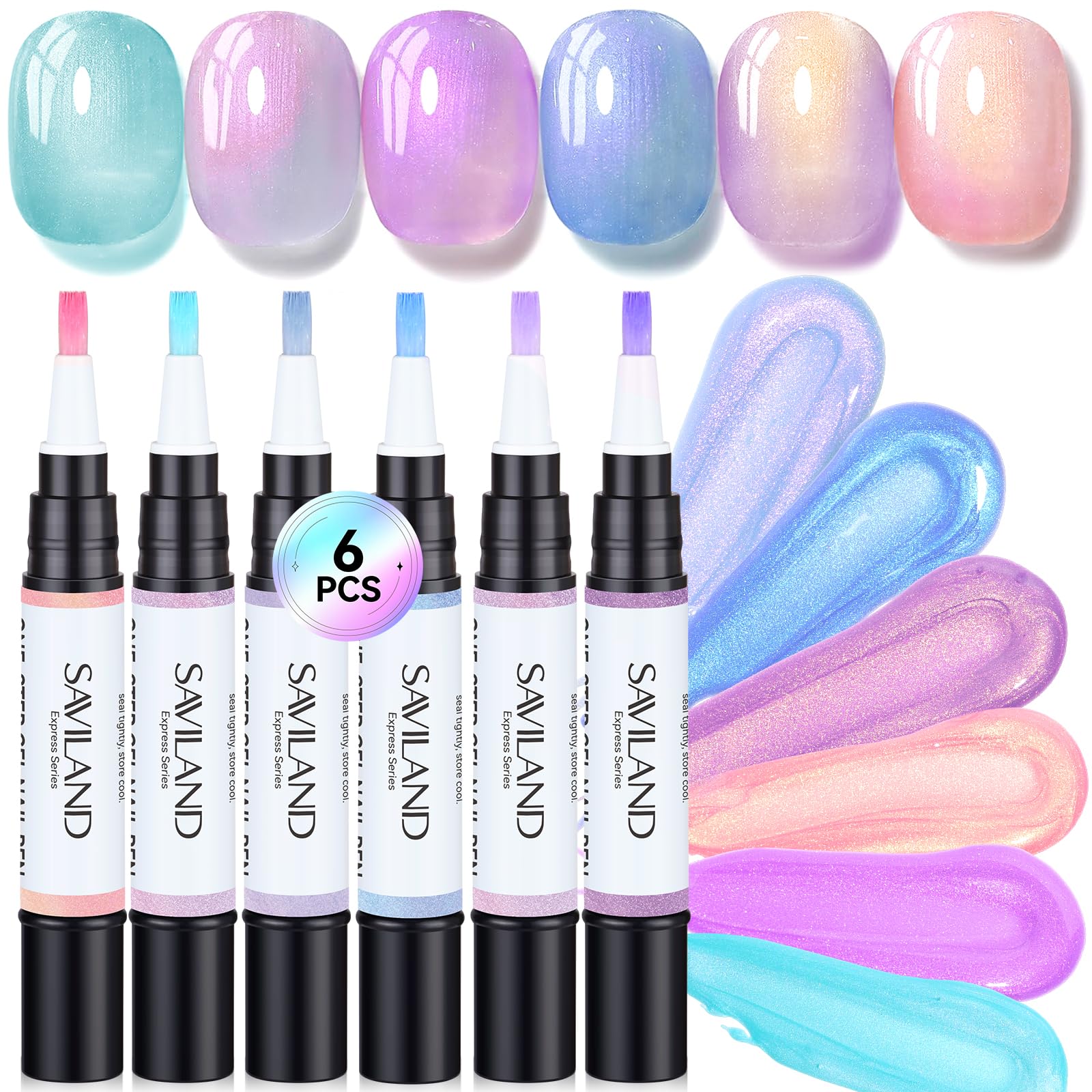 SAVILAND Express One-Step Gel Nail Pen in pink pearls for quick at-home manicures.
