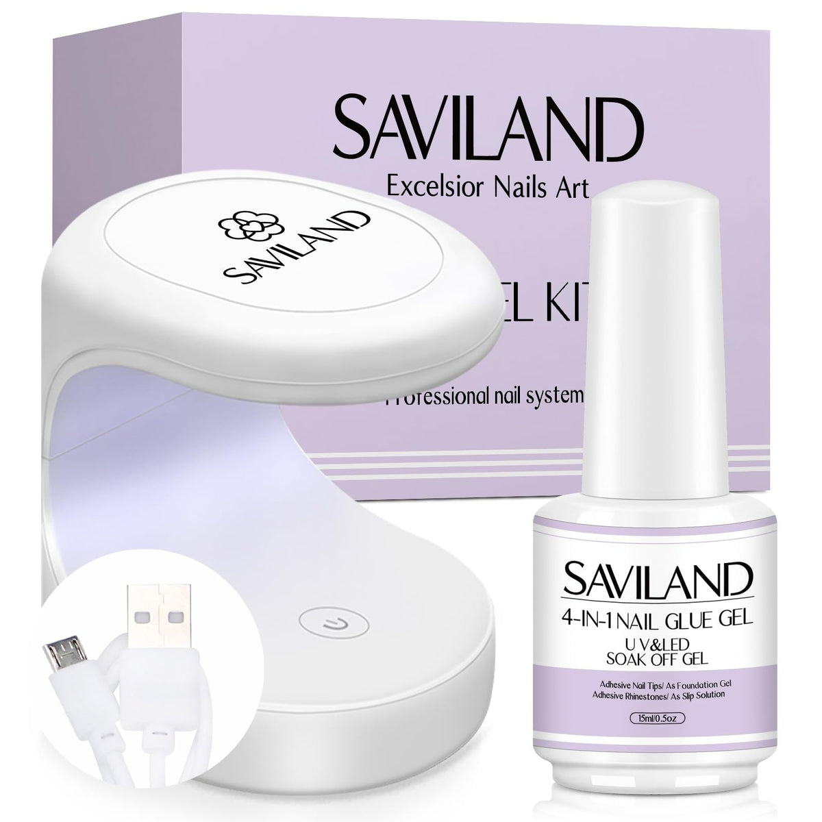 SAVILAND gel nail glue kit contents for easy at-home extensions.